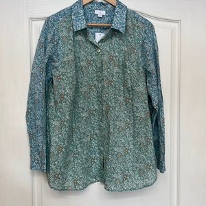 J. Jill Top Button Down Sports Spring Size XL New With Tag Green/Blue Florals
